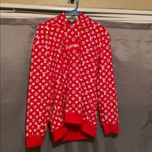 Red supreme Louis vetton hoodie, medium size.
